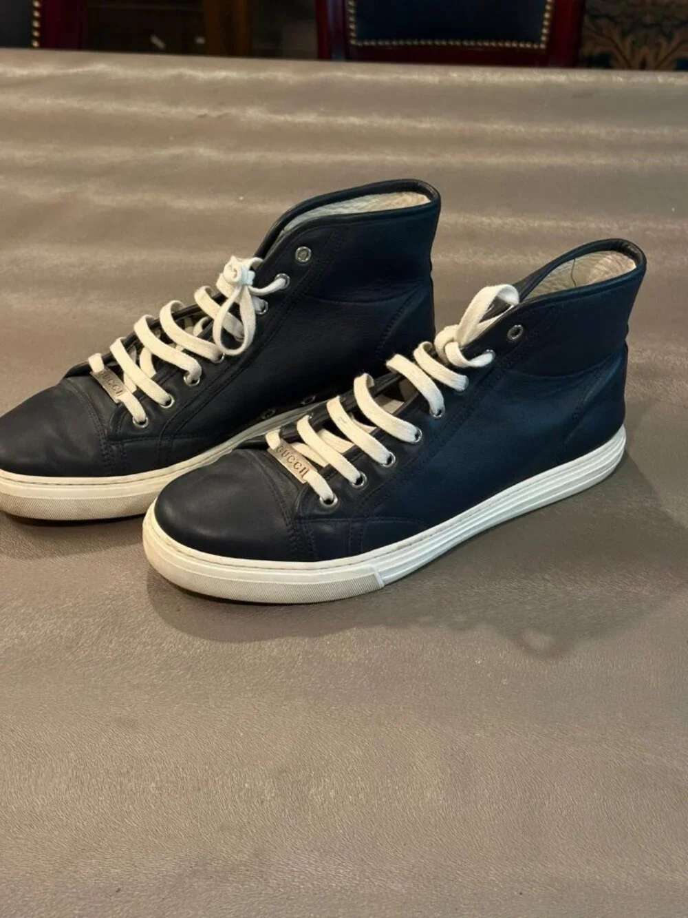 Authentic Gucci Men's Blue Leather High Top Sneakers